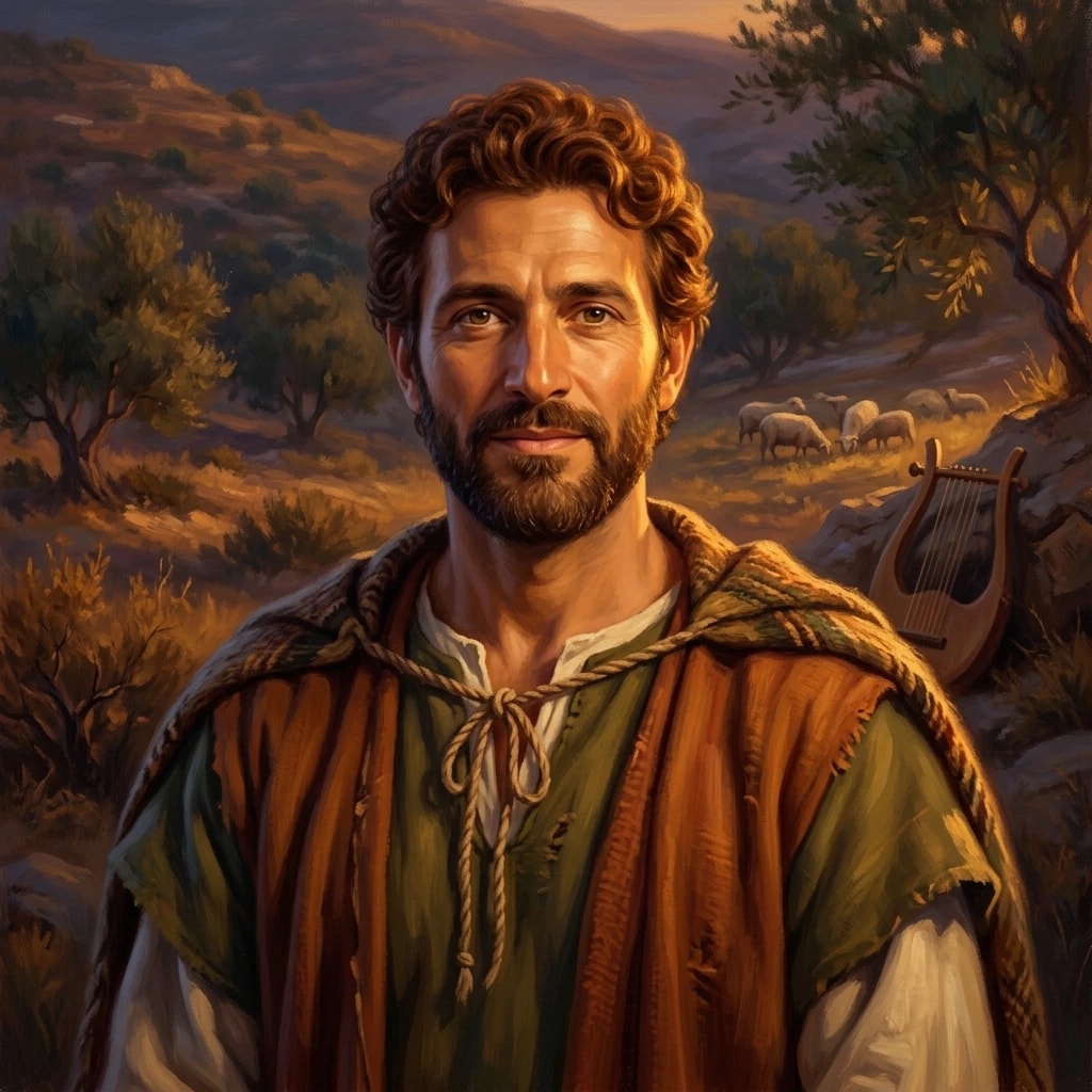 Retrato pintado de Davi, pastor, poeta, rei e fugitivo.
